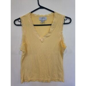 Y2K Lace Trim Sleeveless Top Medium Yellow Coquette Fairy Sally Owens Style